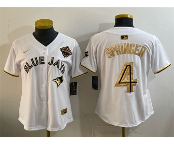 Women's Toronto Blue Jays #4 George Springer White Gold 2025 American League Champions Limited Stitched Baseball Jersey