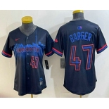 Women's Toronto Blue Jays #47 Addison Barger Black 2024 City Connect Limited Stitched Jersey Women's Toronto Blue Jays #47 Addison Barger Black 2024 City Connect Limited Stitched Jersey