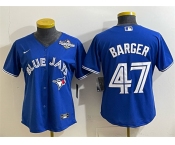 Women's Toronto Blue Jays #47 Addison Barger Royal 2025 World Series Cool Base Stitched Baseball Jersey Women's Toronto Blue Jays #47 Addison Barger Royal 2025 World Series Cool Base Stitched Baseball Jersey
