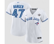Women's Toronto Blue Jays #47 Addison Barger White 2025 World Series Home Cool Base Stitched Baseball Jersey Women's Toronto Blue Jays #47 Addison Barger White 2025 World Series Home Cool Base Stitched Baseball Jersey