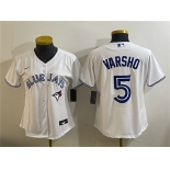 Women's Toronto Blue Jays #5 Daulton Varsho White Cool Base Stitched Baseball Jersey Women's Toronto Blue Jays #5 Daulton Varsho White Cool Base Stitched Baseball Jersey