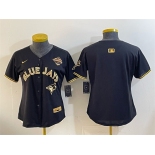 Women's Toronto Blue Jays Blank Black Gold 2025 American League Champions Limited Stitched Baseball Jersey Women's Toronto Blue Jays Blank Black Gold 2025 American League Champions Limited Stitched Baseball Jersey