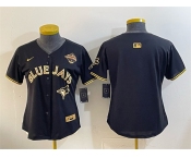 Women's Toronto Blue Jays Blank Black Gold 2025 American League Champions Limited Stitched Baseball Jersey Women's Toronto Blue Jays Blank Black Gold 2025 American League Champions Limited Stitched Baseball Jersey