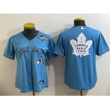 Women's Toronto Blue Jays & Leafs Blue 2025 World Series With White Leafs Logo Cool Base Stitched Baseball Jersey