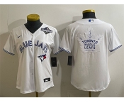 Women's Toronto Blue Jays & Leafs White 2025 World Series With White Leafs Logo Cool Base Stitched Baseball Jersey Women's Toronto Blue Jays & Leafs White 2025 World Series With White Leafs Logo Cool Base Stitched Baseball Jersey