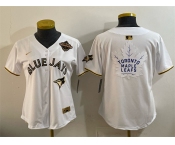 Women's Toronto Blue Jays & Leafs White Gold 2025 American League Champions With White Leafs Logo Limited Stitched Baseball Jersey Women's Toronto Blue Jays & Leafs White Gold 2025 American League Champions With White Leafs Logo Limited Stitched Baseball Jersey