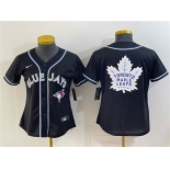 Women's Toronto Blue Jays & Leafs With White Leafs Logo 2026 Fashion Replica Black Out Stitched Baseball Jersey Women's Toronto Blue Jays & Leafs With White Leafs Logo 2026 Fashion Replica Black Out Stitched Baseball Jersey