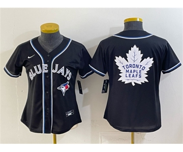 Women's Toronto Blue Jays & Leafs With White Leafs Logo 2026 Fashion Replica Black Out Stitched Baseball Jersey
