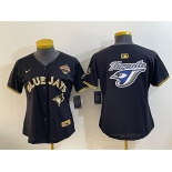 Women's Toronto Blue Jays Team Big Logo Black Gold 2025 American League Champions Limited Stitched Baseball Jersey Women's Toronto Blue Jays Team Big Logo Black Gold 2025 American League Champions Limited Stitched Baseball Jersey