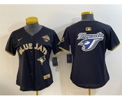 Women's Toronto Blue Jays Team Big Logo Black Gold 2025 American League Champions Limited Stitched Baseball Jersey Women's Toronto Blue Jays Team Big Logo Black Gold 2025 American League Champions Limited Stitched Baseball Jersey