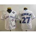 Youth Toronto Blue Jays #27 Vladimir Guerrero Jr. White 2025 World Series Cool Base Stitched Baseball Jersey Youth Toronto Blue Jays #27 Vladimir Guerrero Jr. White 2025 World Series Cool Base Stitched Baseball Jersey