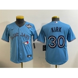 Youth Toronto Blue Jays #30 Alejandro Kirk Blue 2025 World Series Cool Base Stitched Baseball Jersey Youth Toronto Blue Jays #30 Alejandro Kirk Blue 2025 World Series Cool Base Stitched Baseball Jersey