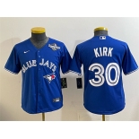 Youth Toronto Blue Jays #30 Alejandro Kirk Royal 2025 World Series Cool Base Stitched Baseball Jersey Youth Toronto Blue Jays #30 Alejandro Kirk Royal 2025 World Series Cool Base Stitched Baseball Jersey