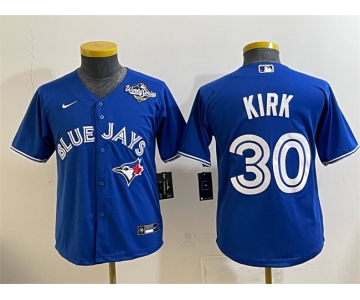 Youth Toronto Blue Jays #30 Alejandro Kirk Royal 2025 World Series Cool Base Stitched Baseball Jersey