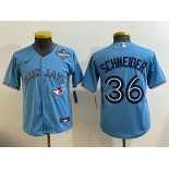 Youth Toronto Blue Jays #36 Davis Schneider Blue 2025 World Series Cool Base Stitched Baseball Jersey