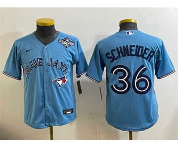 Youth Toronto Blue Jays #36 Davis Schneider Blue 2025 World Series Cool Base Stitched Baseball Jersey