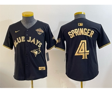 Youth Toronto Blue Jays #4 George Springer Black Gold 2025 American League Champions Limited Stitched Baseball Jersey