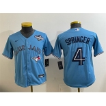 Youth Toronto Blue Jays #4 George Springer Blue 2025 World Series Cool Base Stitched Baseball Jersey Youth Toronto Blue Jays #4 George Springer Blue 2025 World Series Cool Base Stitched Baseball Jersey
