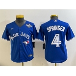 Youth Toronto Blue Jays #4 George Springer Royal 2025 World Series Cool Base Stitched Baseball Jersey Youth Toronto Blue Jays #4 George Springer Royal 2025 World Series Cool Base Stitched Baseball Jersey