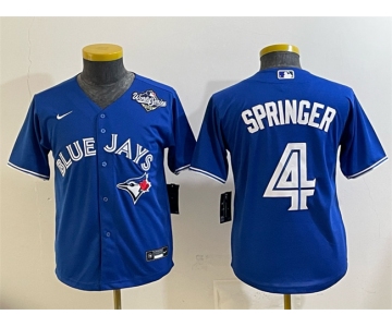 Youth Toronto Blue Jays #4 George Springer Royal 2025 World Series Cool Base Stitched Baseball Jersey