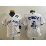 Youth Toronto Blue Jays #4 George Springer White 2025 World Series Cool Base Stitched Baseball Jersey Youth Toronto Blue Jays #4 George Springer White 2025 World Series Cool Base Stitched Baseball Jersey