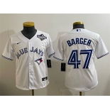Youth Toronto Blue Jays #47 Addison Barger White 2025 World Series Cool Base Stitched Baseball Jersey Youth Toronto Blue Jays #47 Addison Barger White 2025 World Series Cool Base Stitched Baseball Jersey