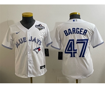 Youth Toronto Blue Jays #47 Addison Barger White 2025 World Series Cool Base Stitched Baseball Jersey