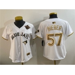 Youth Toronto Blue Jays #57 Shane Bieber White Gold 2025 American League Champions Limited Stitched Jersey Youth Toronto Blue Jays #57 Shane Bieber White Gold 2025 American League Champions Limited Stitched Jersey