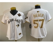 Youth Toronto Blue Jays #57 Shane Bieber White Gold 2025 American League Champions Limited Stitched Jersey Youth Toronto Blue Jays #57 Shane Bieber White Gold 2025 American League Champions Limited Stitched Jersey