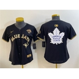 Youth Toronto Blue Jays & Leafs Black Gold 2025 American League Champions With White Leafs Logo Limited Stitched Baseball Jersey Youth Toronto Blue Jays & Leafs Black Gold 2025 American League Champions With White Leafs Logo Limited Stitched Baseball Jersey