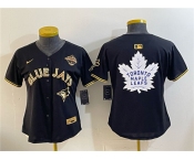 Youth Toronto Blue Jays & Leafs Black Gold 2025 American League Champions With White Leafs Logo Limited Stitched Baseball Jersey Youth Toronto Blue Jays & Leafs Black Gold 2025 American League Champions With White Leafs Logo Limited Stitched Baseball Jersey