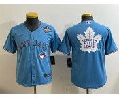 Youth Toronto Blue Jays & Leafs Blue 2025 World Series With White Leafs Logo Cool Base Stitched Baseball Jersey Youth Toronto Blue Jays & Leafs Blue 2025 World Series With White Leafs Logo Cool Base Stitched Baseball Jersey