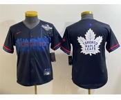 Youth Toronto Blue Jays & Leafs Navy 2025 World Series City Connect With White Leafs Logo Limited Stitched Baseball Jersey Youth Toronto Blue Jays & Leafs Navy 2025 World Series City Connect With White Leafs Logo Limited Stitched Baseball Jersey