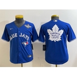 Youth Toronto Blue Jays & Leafs Royal 2025 World Series With White Leafs Logo Cool Base Stitched Baseball Jersey Youth Toronto Blue Jays & Leafs Royal 2025 World Series With White Leafs Logo Cool Base Stitched Baseball Jersey
