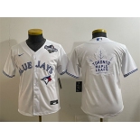 Youth Toronto Blue Jays & Leafs White 2025 World Series With White Leafs Logo Cool Base Stitched Baseball Jersey Youth Toronto Blue Jays & Leafs White 2025 World Series With White Leafs Logo Cool Base Stitched Baseball Jersey