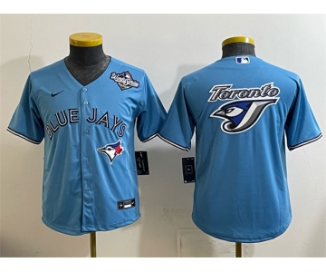 Youth Toronto Blue Jays Team Big Logo Blue 2025 World Series Cool Base Stitched Baseball Jersey