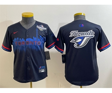 Youth Toronto Blue Jays Team Big Logo Navy 2025 World Series City Connect Limited Stitched Baseball Jersey