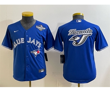 Youth Toronto Blue Jays Team Big Logo Royal 2025 World Series Cool Base Stitched Baseball Jersey