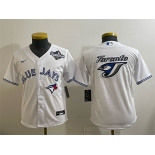 Youth Toronto Blue Jays Team Big Logo White 2025 World Series Home Cool Base Stitched Baseball Jersey Youth Toronto Blue Jays Team Big Logo White 2025 World Series Home Cool Base Stitched Baseball Jersey