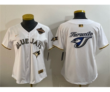 Youth Toronto Blue Jays Team Big Logo White Gold 2025 American League Champions Limited Stitched Jersey