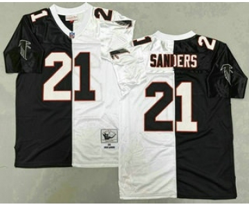 Men's Atlanta Falcons #21 Deion Sanders Black White Split 1992 Throwback Jersey