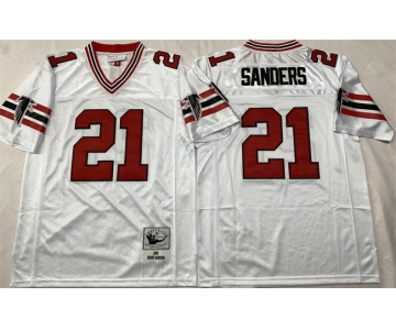 Men's Atlanta Falcons #21 Deion Sanders White Throwback Football Stitched Jersey