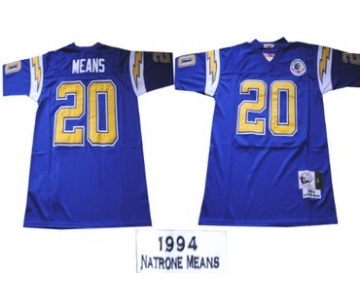 San Diego Chargers #20 Natrone Means Navy Blue Throwback Jersey