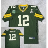 Men's Green Bay Packers #12 Aaron Rodgers Green Super Bowl XLV patch Throwback Jersey