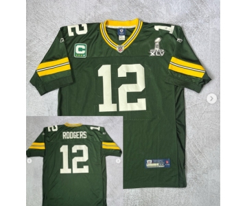 Men's Green Bay Packers #12 Aaron Rodgers Green Super Bowl XLV patch Throwback Jersey