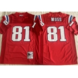 Men's New England Patriots #81 Randy Moss Red Throwback Stitched Football Jersey