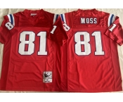 Men's New England Patriots #81 Randy Moss Red Throwback Stitched Football Jersey