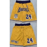 Men's Los Angeles Lakers #24 Kobe Bryant Yellow Shorts