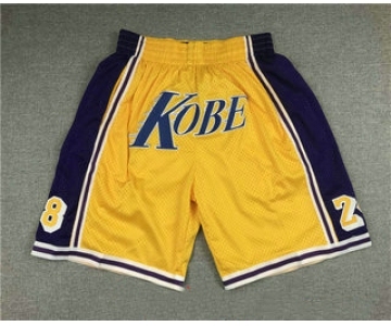 Men's Los Angeles Lakers #8 #24 Kobe Bryant Yellow Just Don Swingman Throwback Shorts