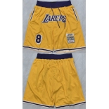 Men's Los Angeles Lakers #8 Kobe Bryant Yellow 2025 Shorts Men's Los Angeles Lakers #8 Kobe Bryant Yellow 2025 Shorts